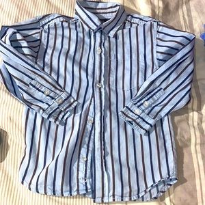 Blue long sleeve shirt/navy blue and brown stripes